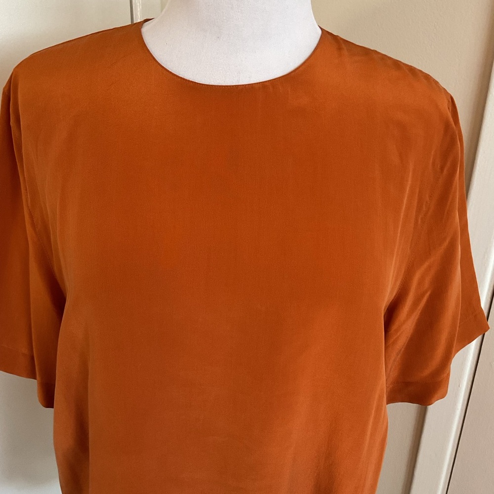 Charter Club 100% Silk Blouse Size 14 Rust Orange Elegant Office Chic L/XL - Picture 3 of 5